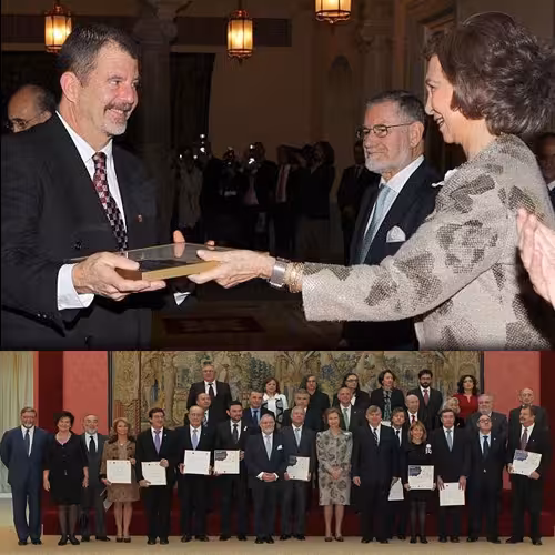 THE QUEEN OF SPAIN HANDS MURRAY THE EUROPA NOSTRA AWARD GRAND PRIZE